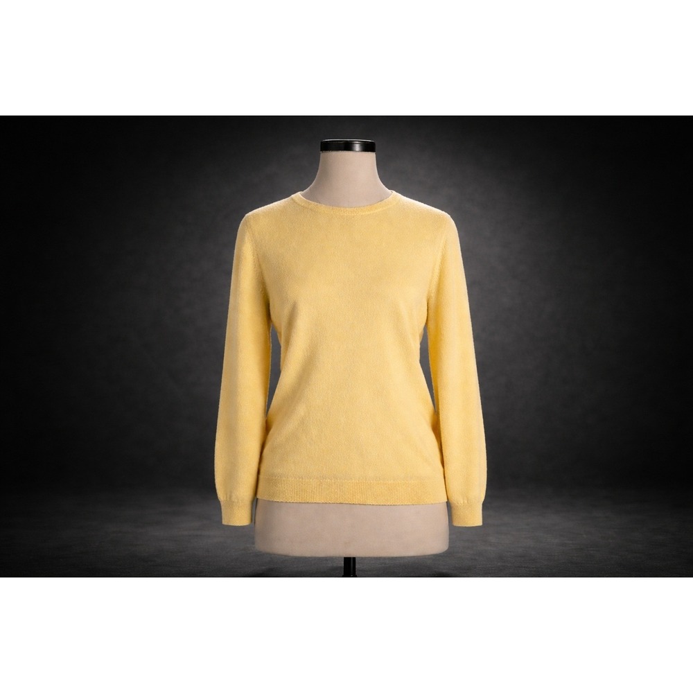 CHANEL Butter Yellow Cashmere Crewneck Sweater Minimalist Quiet Luxury XS S